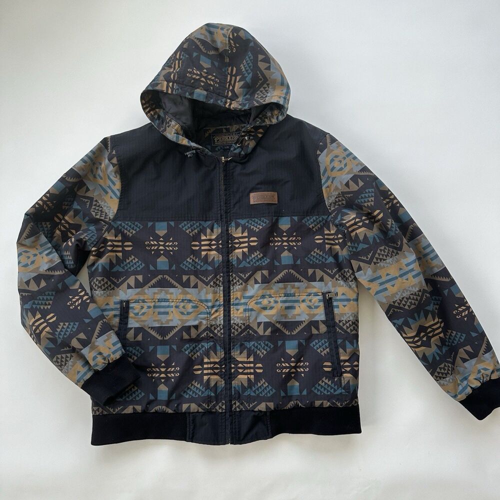 Pendleton Black & Blue Journey West Bow Pass Bomber Jacket Mens Large - Picture 2 of 10